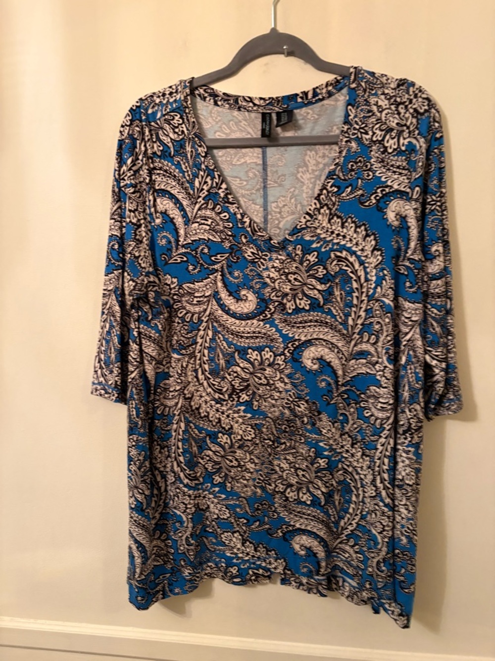 Cynthia Rowley Women's Tunic Top Blue White/Blk-3/4 Sleeve -Sz 1X